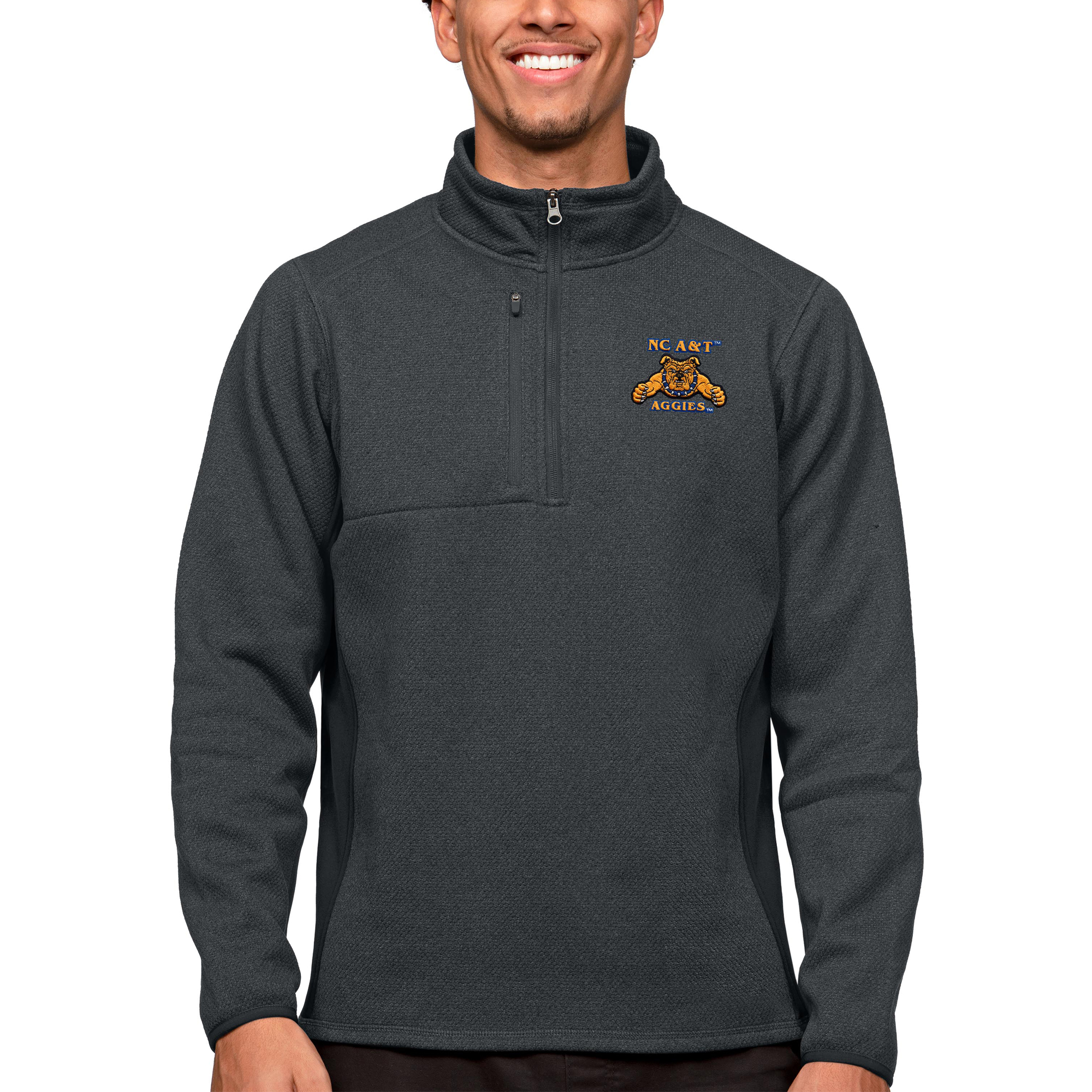 Men's Antigua Heather Charcoal North Carolina A&T Aggies Course Quarter-Zip Pullover Top