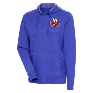 Women's Antigua Heather Royal New York Islanders Action Chenille Pullover Hoodie