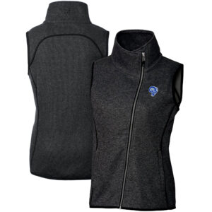 Women's Cutter & Buck Heather Charcoal Los Angeles Rams Throwback Logo Mainsail Full-Zip Vest