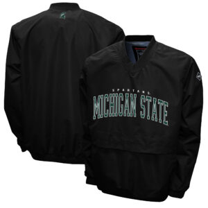Men's Franchise Club Black Michigan State Spartans Members Windshell V-Neck Pullover Jacket