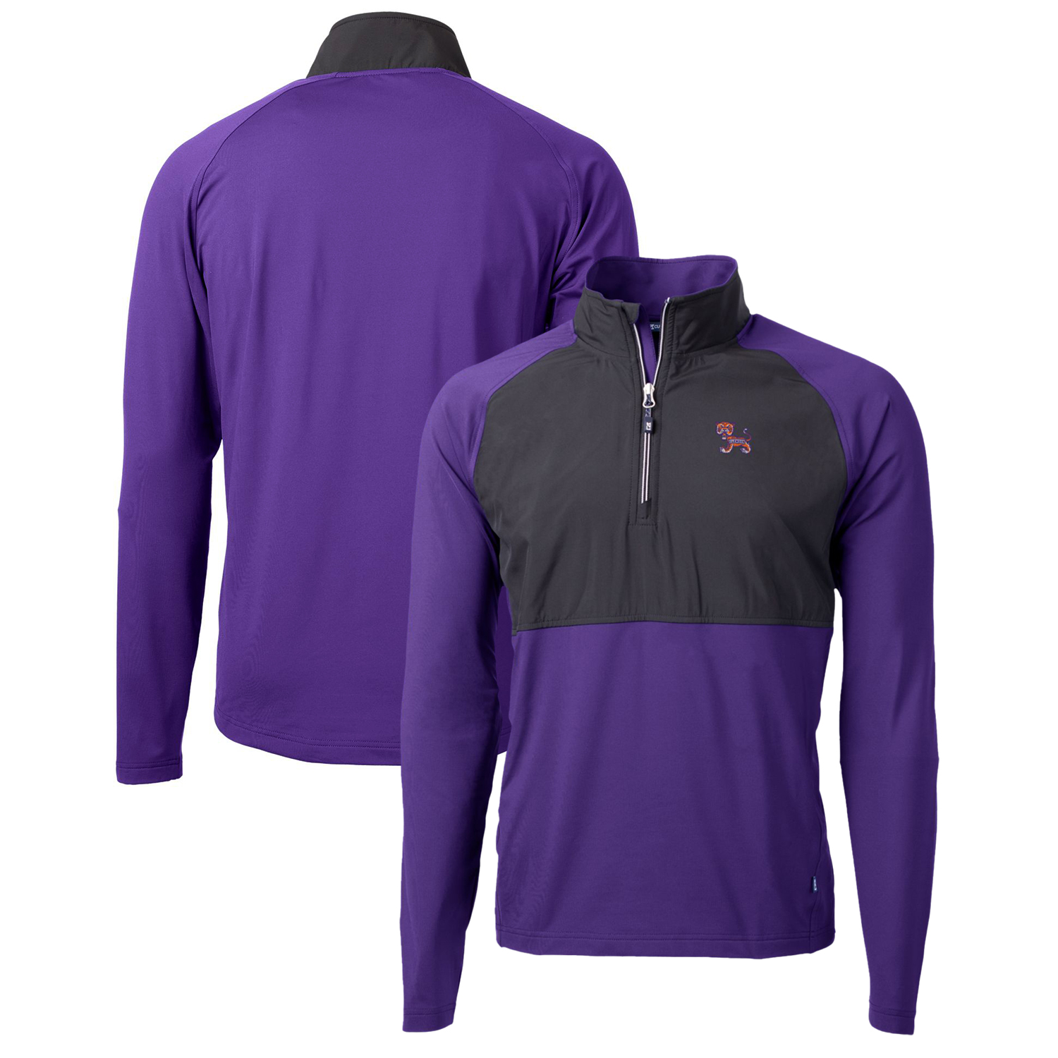 Men's Cutter & Buck Black/Purple Clemson Tigers Adapt Eco Knit Hybrid Recycled Quarter-Zip Pullover Top - Image 5