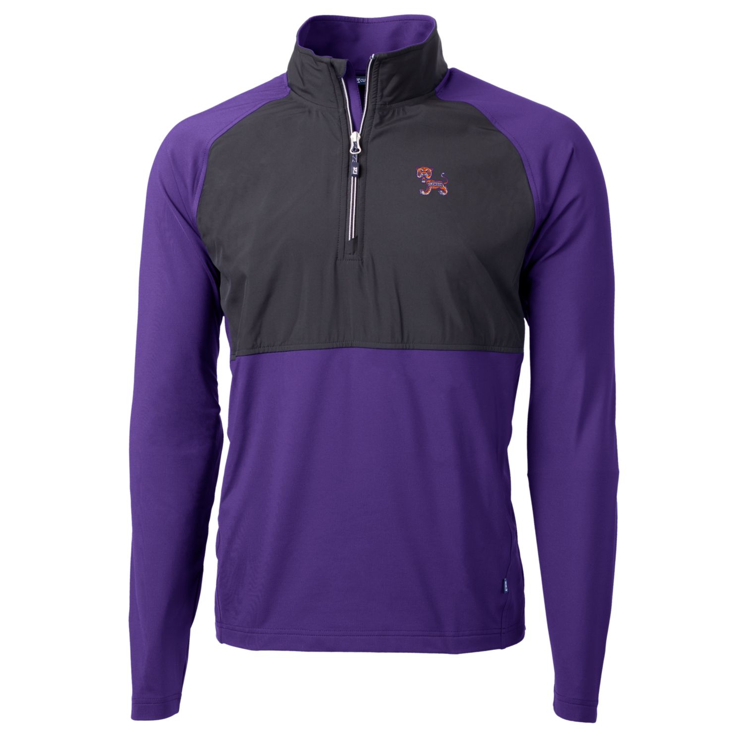 Men's Cutter & Buck Black/Purple Clemson Tigers Adapt Eco Knit Hybrid Recycled Quarter-Zip Pullover Top - Image 6