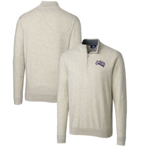 Men's Cutter & Buck Oatmeal Stephen F Austin Lumberjacks Lakemont Quarter-Zip Pullover Sweater