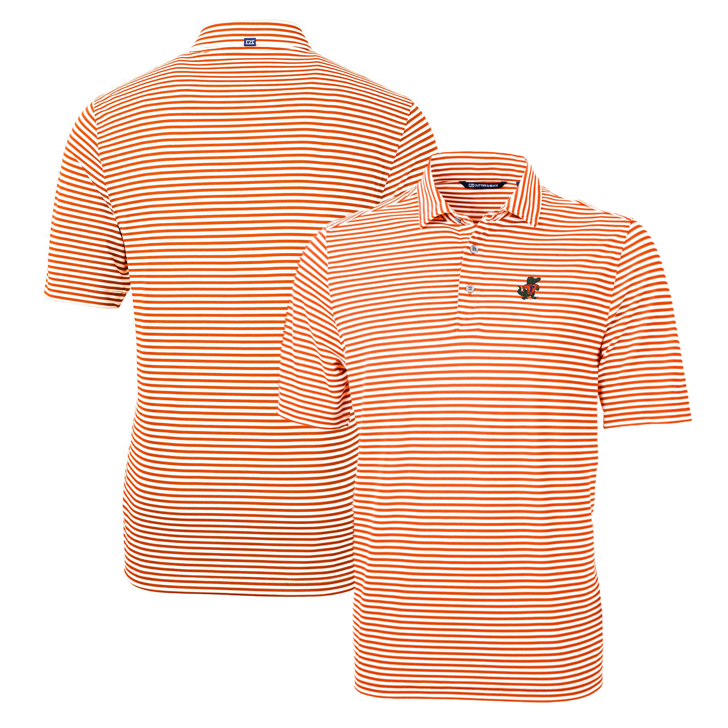 Men's Cutter & Buck Orange Florida Gators Throwback Logo Virtue Eco Pique Stripe Recycled Polo