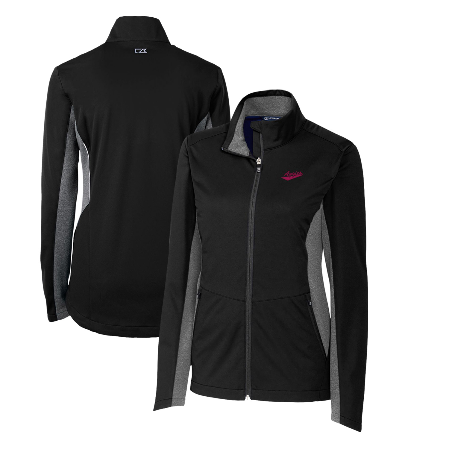 Women's Cutter & Buck Black New Mexico State Aggies Vault Navigate Softshell Full-Zip Jacket