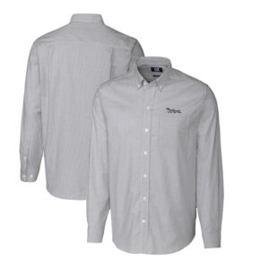 Men's Cutter & Buck Charcoal New York Jets Throwback Logo Stretch Oxford Stripe Long Sleeve Button Down Shirt