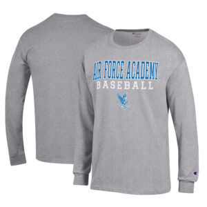 Men's Champion Gray Air Force Falcons Primary Team Logo Stack Logo Baseball Powerblend Long Sleeve T-Shirt
