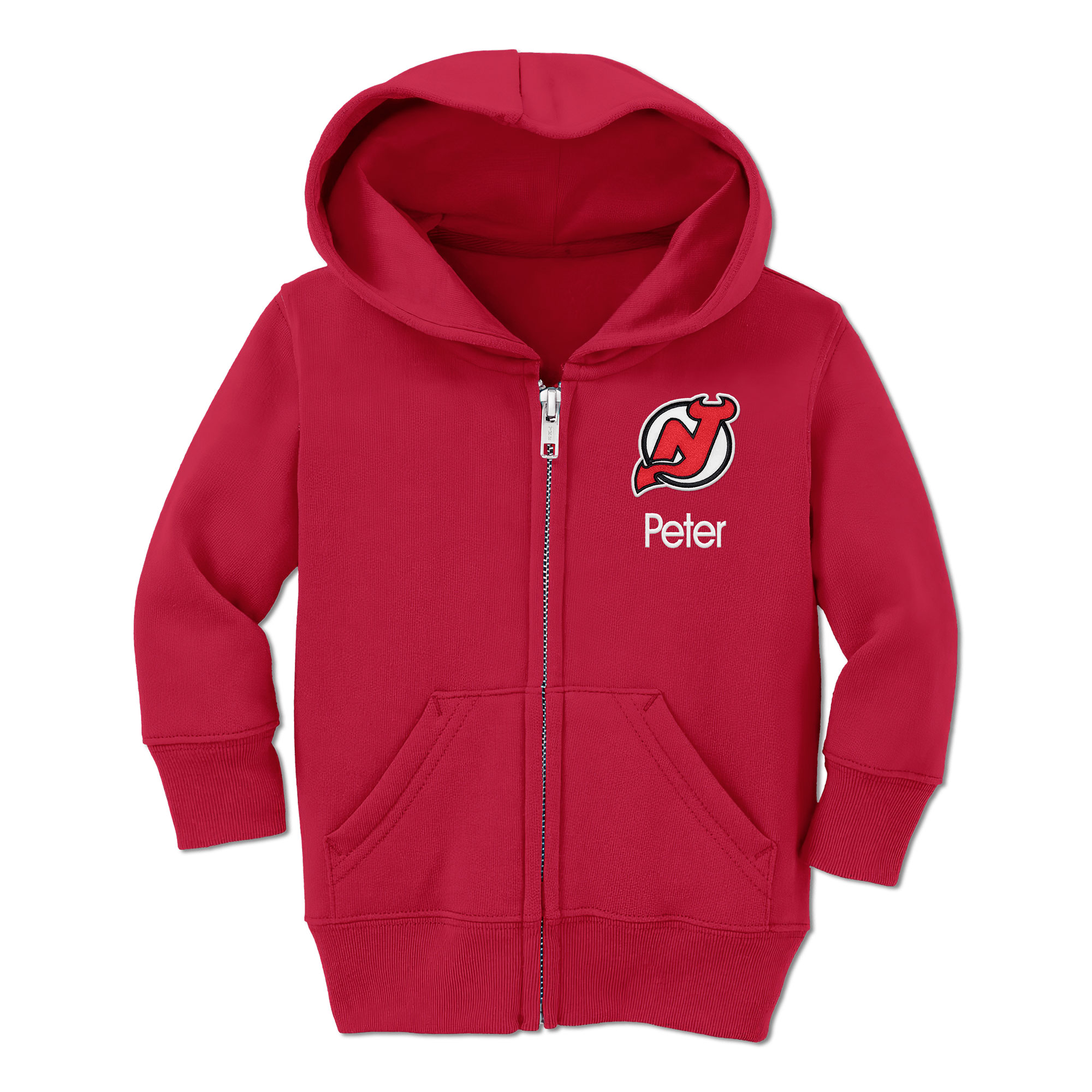 Toddler Chad & Jake Red New Jersey Devils Personalized Full-Zip Hoodie