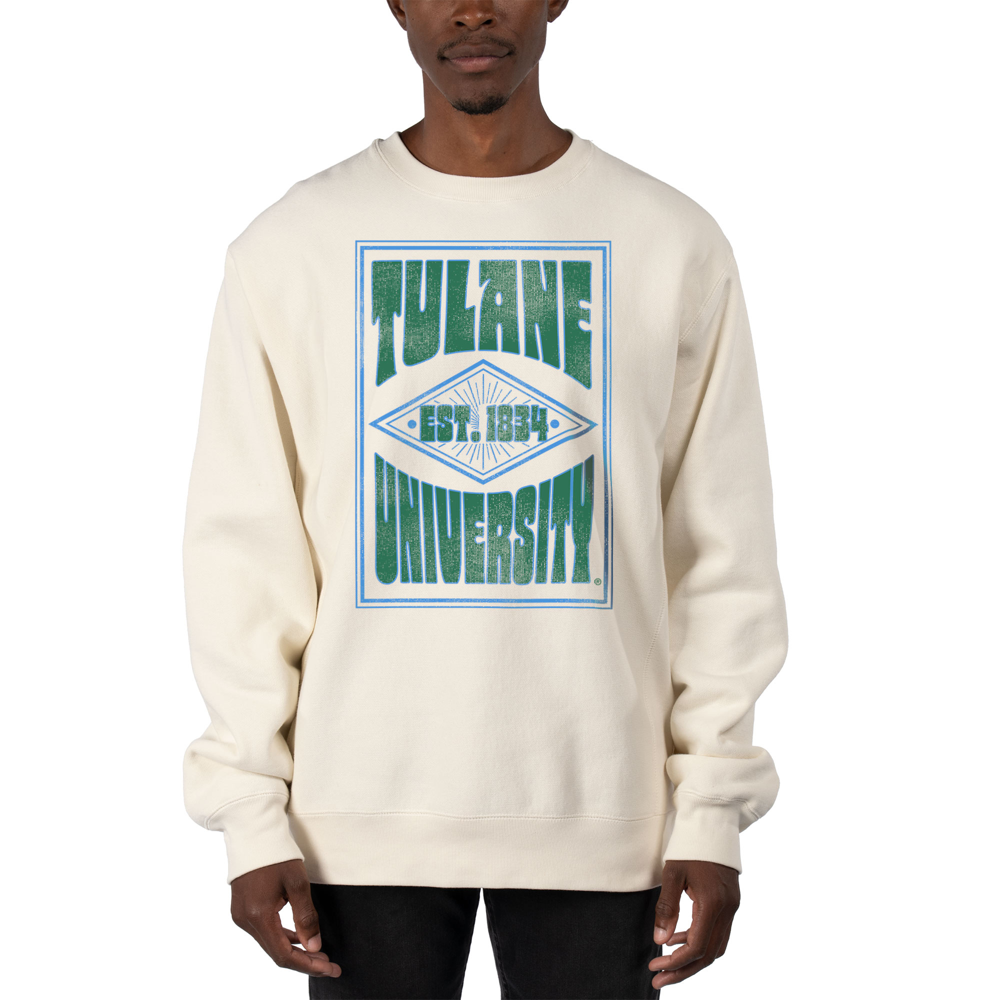 Men's Uscape Apparel Cream Tulane Green Wave Premium Heavyweight Pullover Sweatshirt