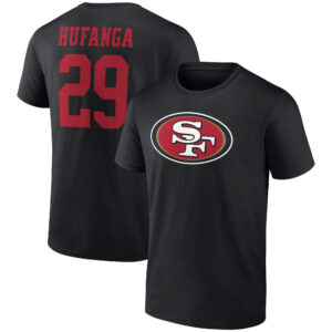 Men's Talanoa Hufanga Black San Francisco 49ers Player Icon Name & Number T-Shirt
