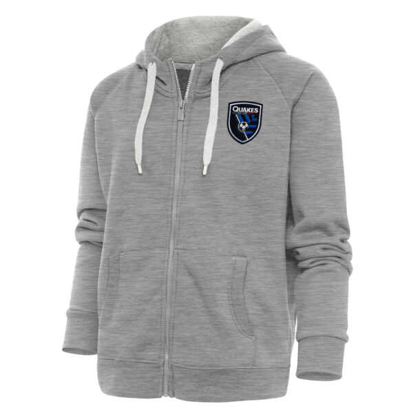 Women's Antigua Heather Gray San Jose Earthquakes Logo Victory Full-Zip Hoodie