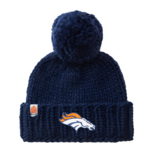 Women's Sh*t That I Knit Navy Denver Broncos Hand-Knit Brimmed Merino Wool Beanie with Yarn Pom Pom