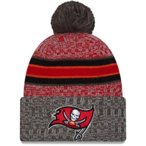 Men's New Era Red/Pewter Tampa Bay Buccaneers 2023 Sideline Sport Cuffed Pom Knit Hat