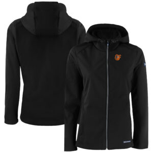 Women's Cutter & Buck  Black Baltimore Orioles Evoke Eco Softshell Recycled Full-Zip Jacket