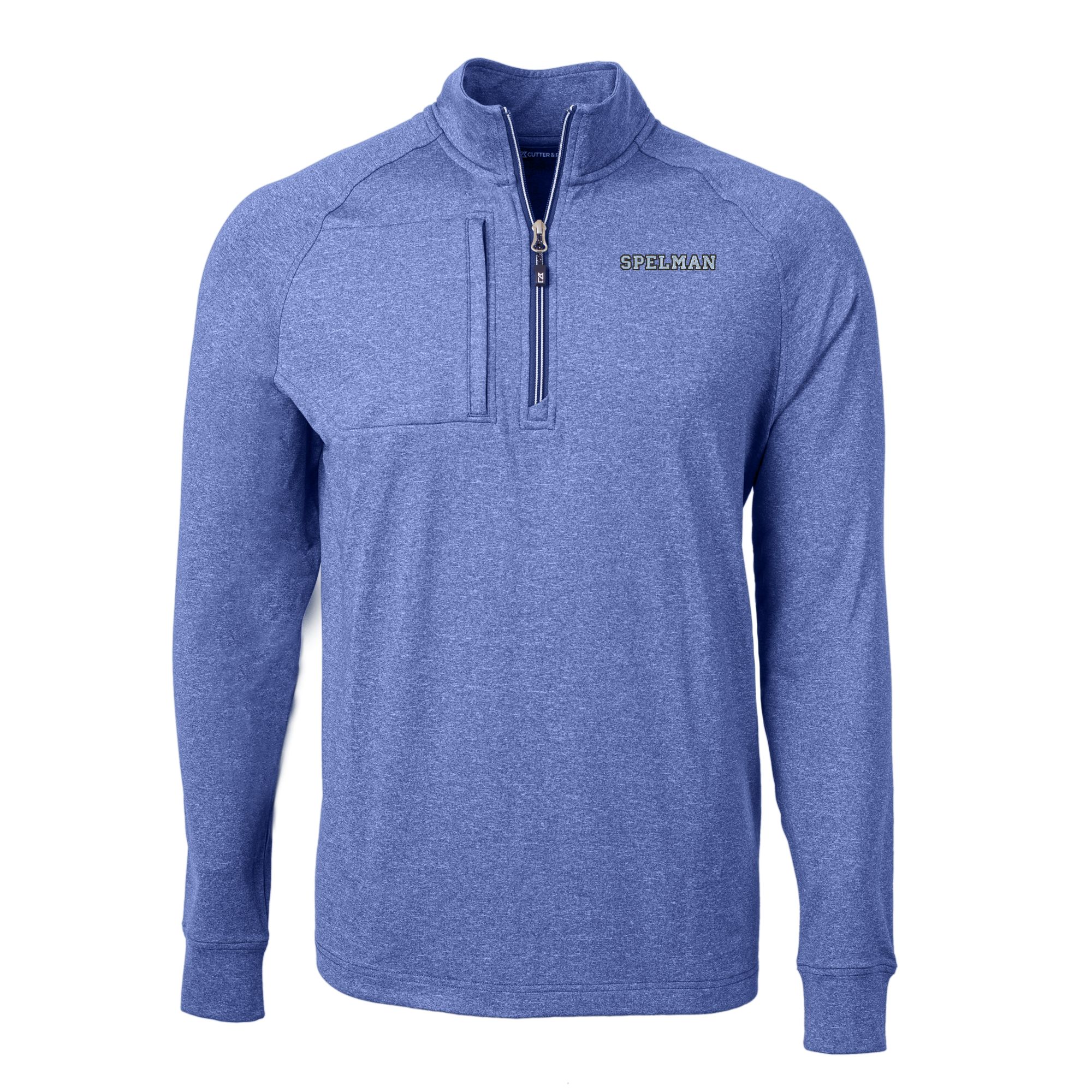 Men's Cutter & Buck Heather Blue Spelman College Jaguars Big & Tall Adapt Eco Knit Quarter-Zip Pullover Top - Image 6