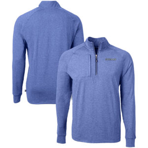 Men's Cutter & Buck  Heather Blue Spelman College Jaguars Big & Tall Adapt Eco Knit Quarter-Zip Pullover Top