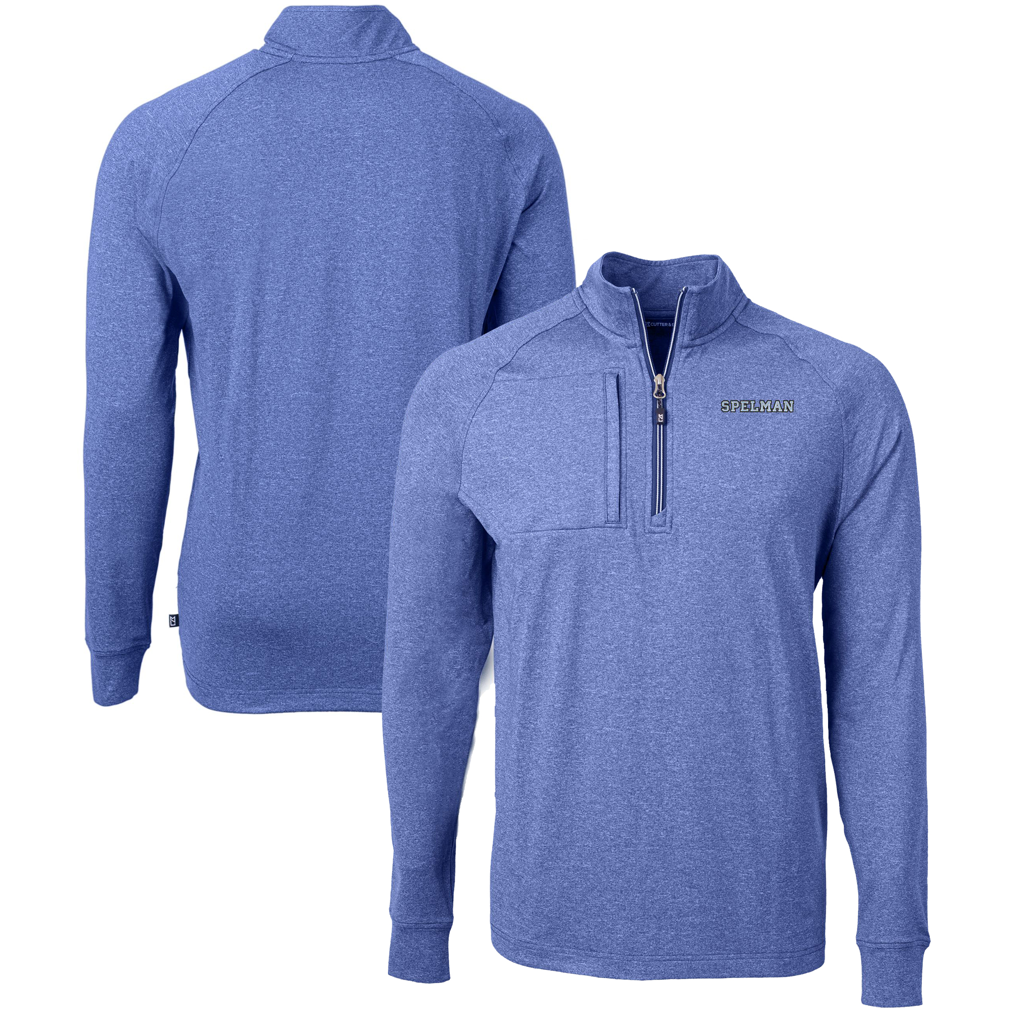 Men's Cutter & Buck Heather Blue Spelman College Jaguars Big & Tall Adapt Eco Knit Quarter-Zip Pullover Top