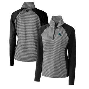 Women's Cutter & Buck  Black Philadelphia Eagles Helmet Logo DryTec Forge Tonal Stripe Stretch Half-Zip Top