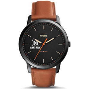 Men's Fossil  Black Hartwick College Hawks Minimalist Slim Light Brown Leather Watch