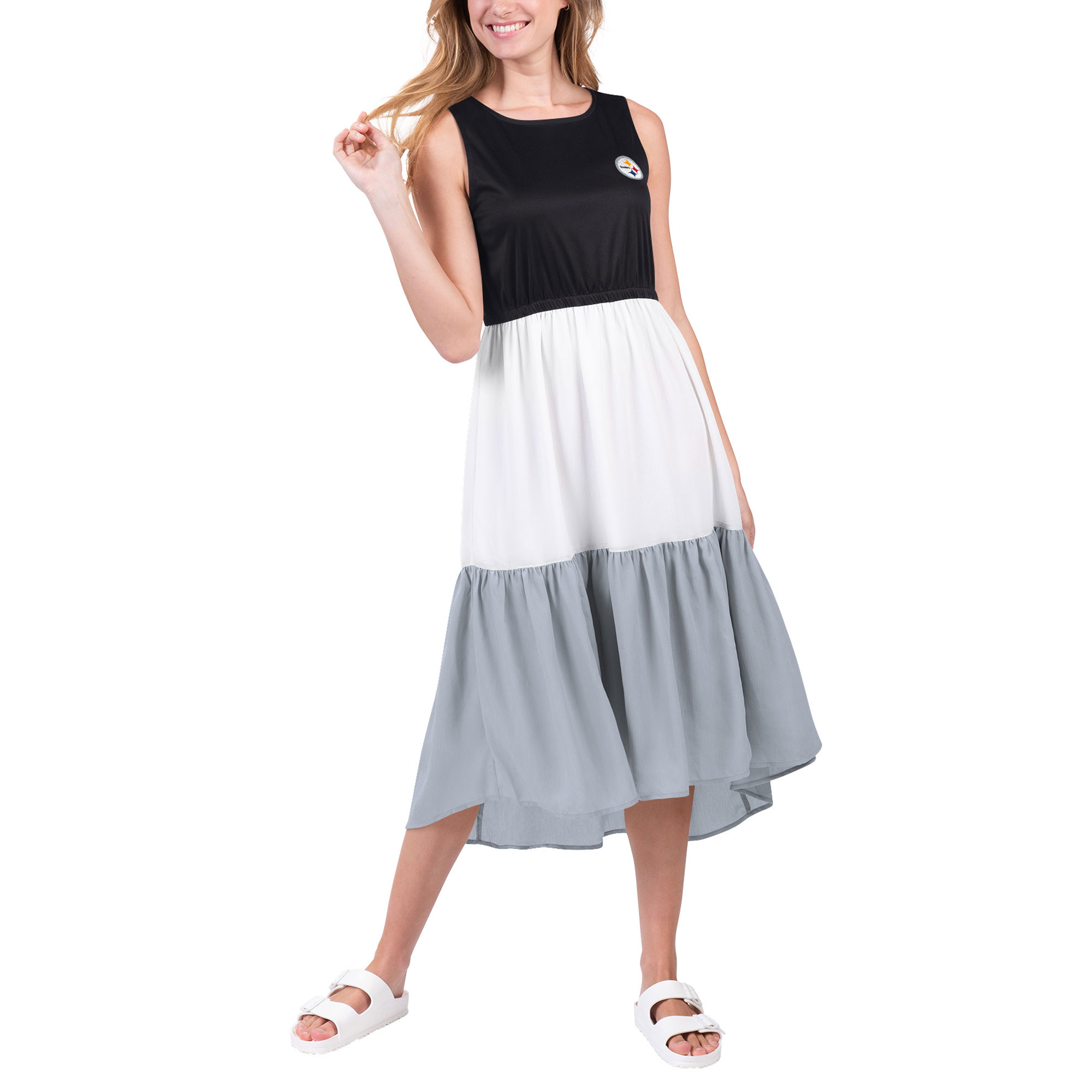 Women's G-III 4Her by Carl Banks Black/Gray Pittsburgh Steelers 12th Inning Colorblock Dress - Image 4