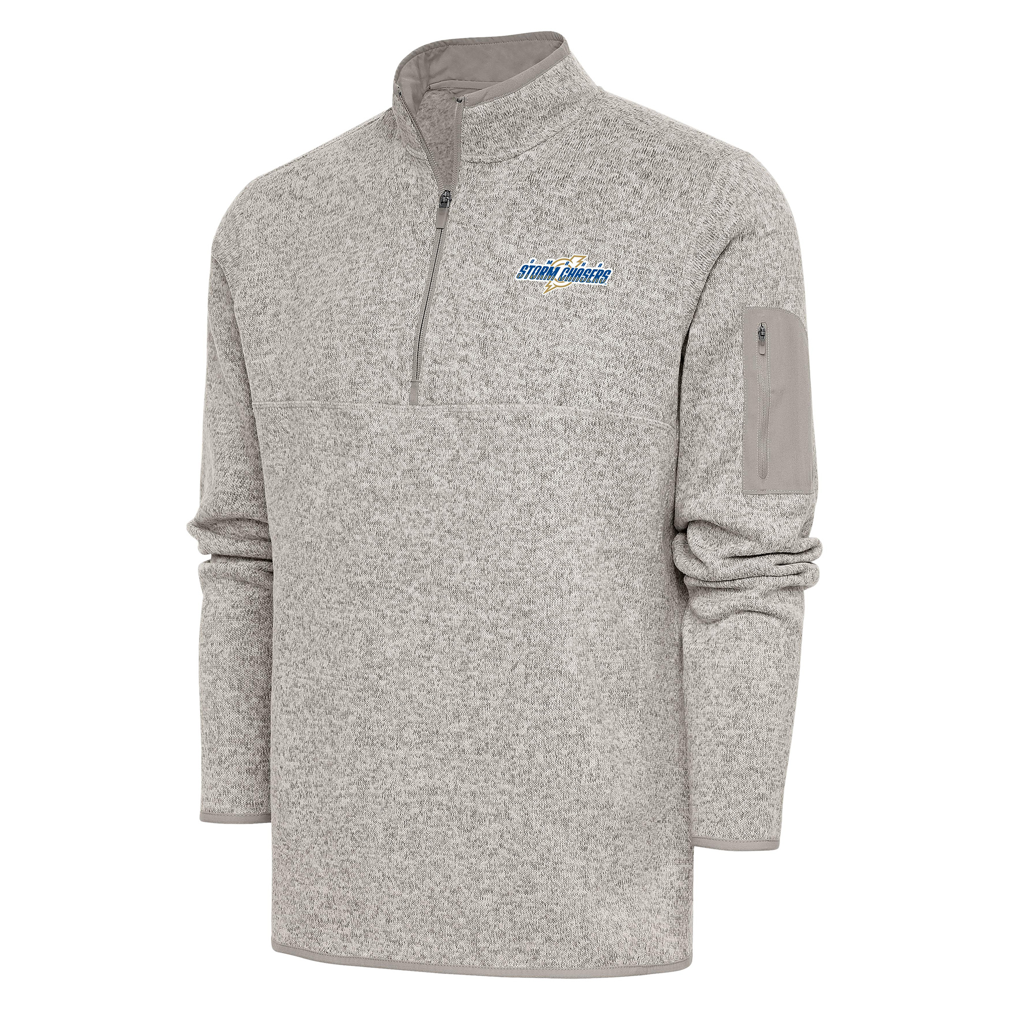 Men's Antigua Oatmeal Omaha Storm Chasers Fortune Quarter-Zip Pullover Jacket