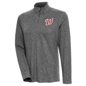 Women's Antigua  Heather Black Washington Nationals Confront Quarter-Zip Pullover Top