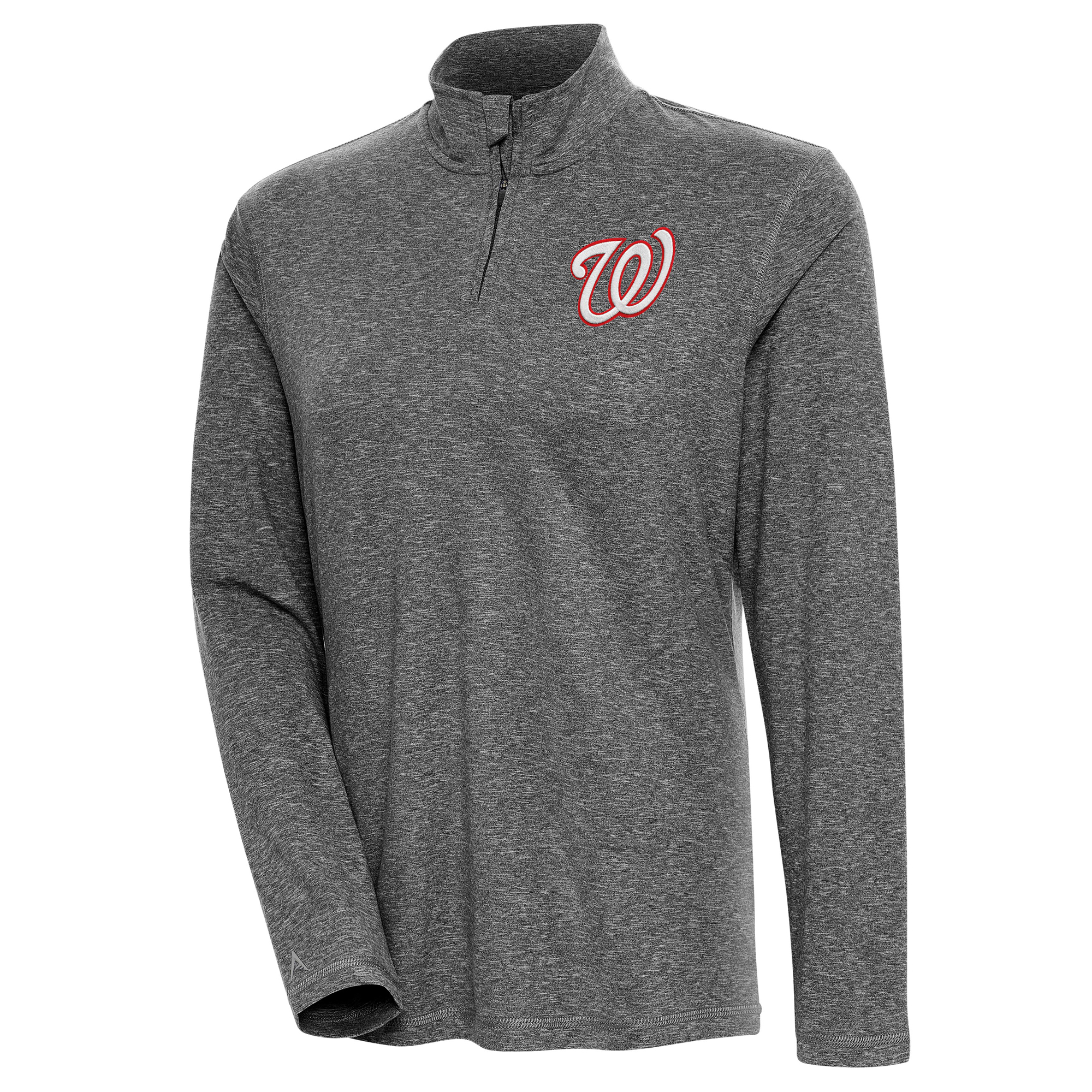 Women's Antigua Heather Black Washington Nationals Confront Quarter-Zip Pullover Top