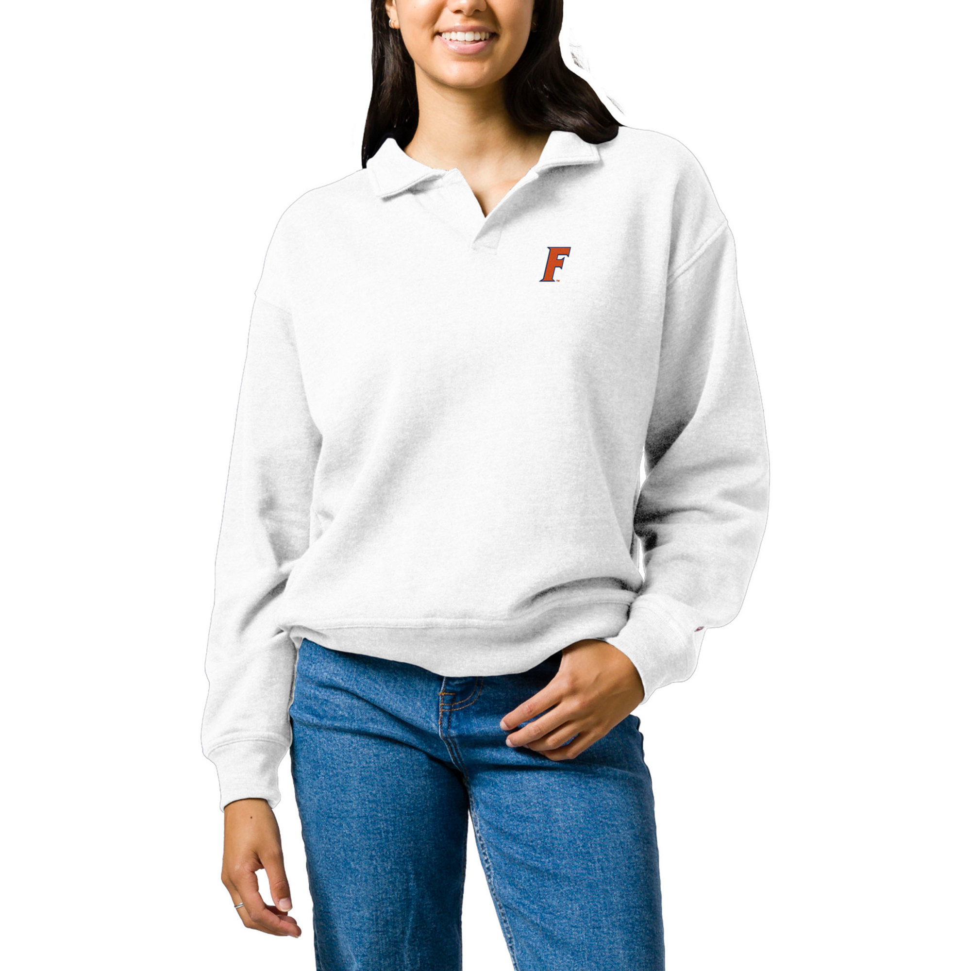 Women's League Collegiate Wear White Florida Gators Victory Springs Tri-Blend Collared Pullover Sweatshirt