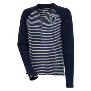 Women's Antigua  Navy Dallas Mavericks Maverick Long Sleeve Henley T-Shirt