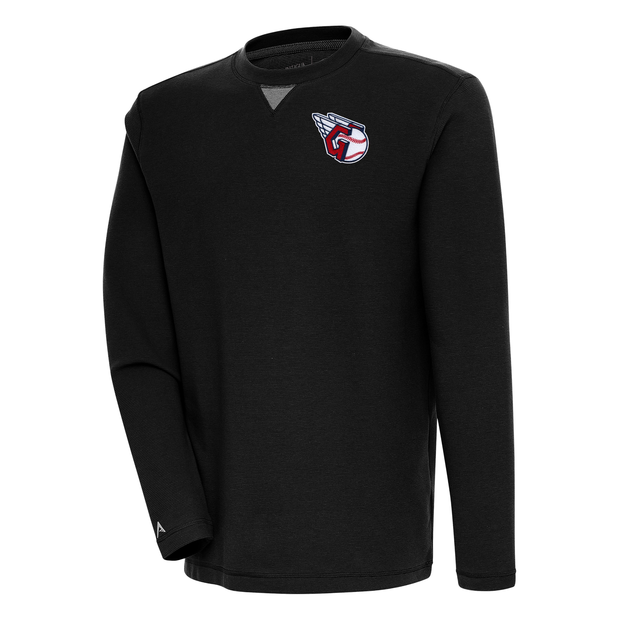 Men's Antigua Black Cleveland Guardians Flier Bunker Pullover Sweatshirt