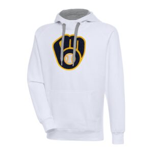 Men's Antigua  White Milwaukee Brewers Victory Chenille Pullover Hoodie