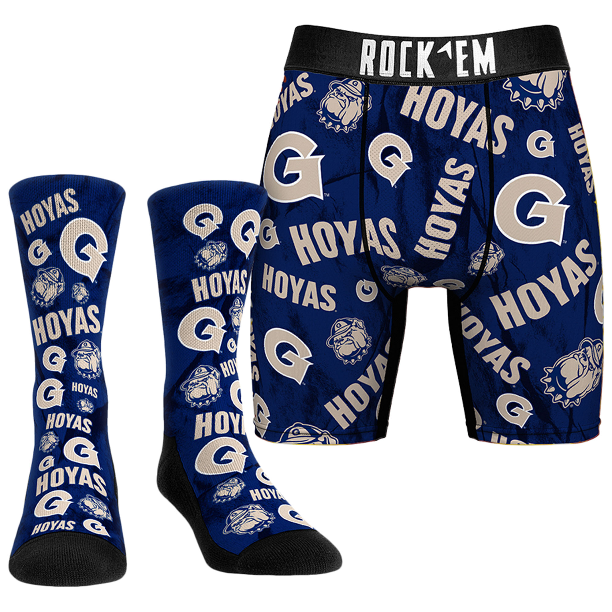 Men's Rock Em Socks Georgetown Hoyas All-Over Underwear and Crew Socks Combo Pack