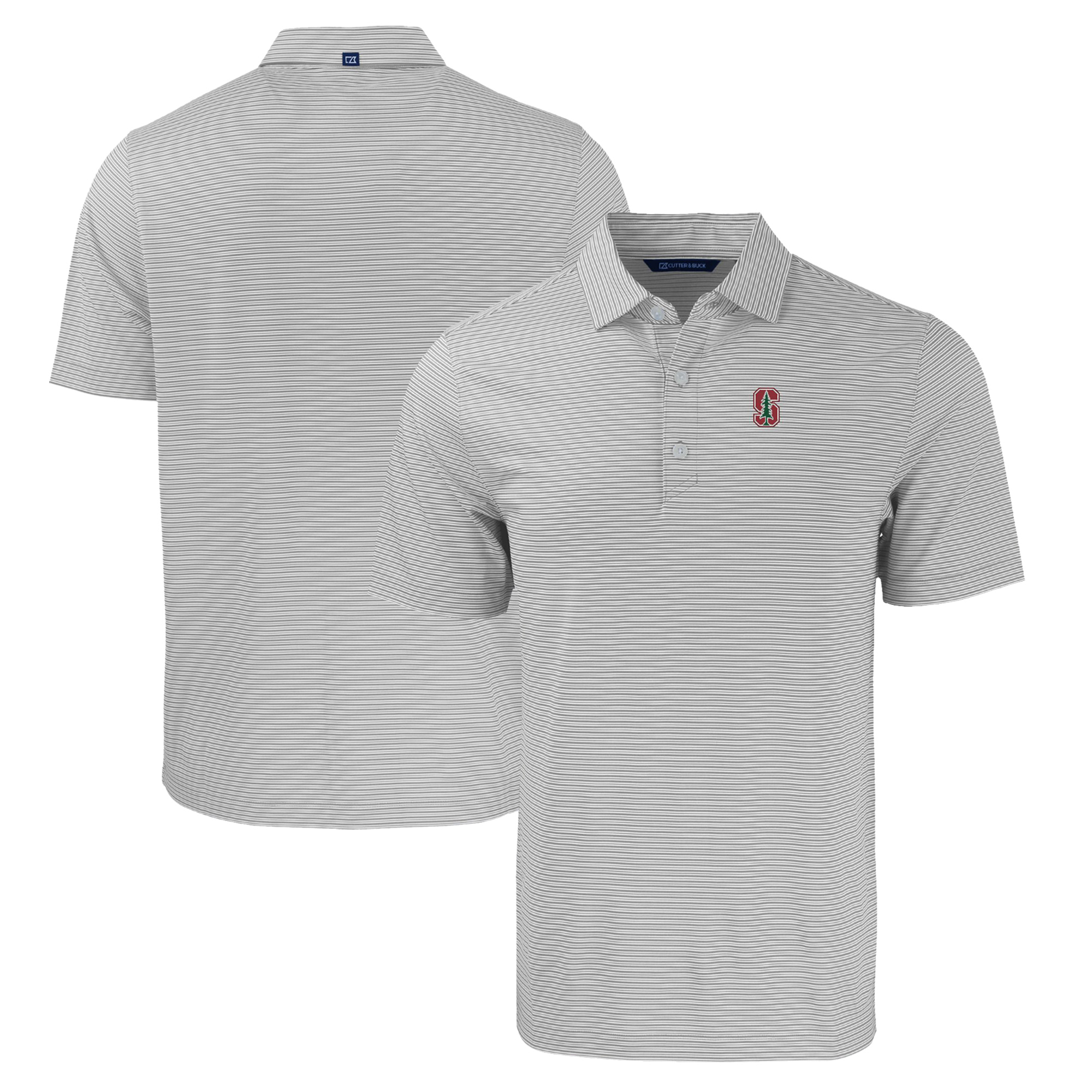 Men's Cutter & Buck Gray/White Stanford Cardinal Forge Eco Double Stripe Stretch Recycled Polo