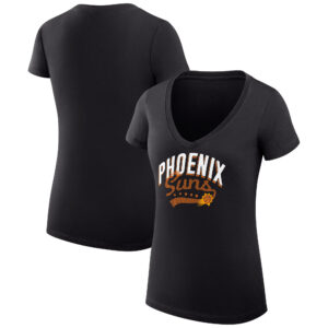 Women's G-III 4Her by Carl Banks Black Phoenix Suns Filigree Logo V-Neck Fitted T-Shirt