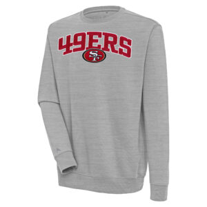 Men's Antigua  Heather Gray San Francisco 49ers Victory Chenille Pullover Sweatshirt