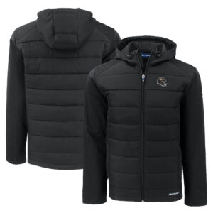 Men's Cutter & Buck Black Baltimore Ravens Helmet Evoke Hybrid Eco Softshell Recycled Full-Zip Hoodie Jacket