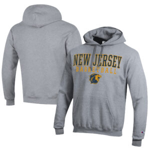 Men's Champion  Gray College of New Jersey Lions Stacked Logo Basketball Eco Powerblend Pullover Hoodie