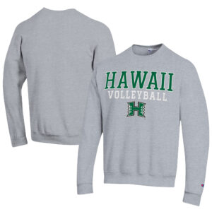 Men's Champion  Gray Hawaii Rainbow Warriors Stacked Logo Volleyball Eco Powerblend Pullover Sweatshirt