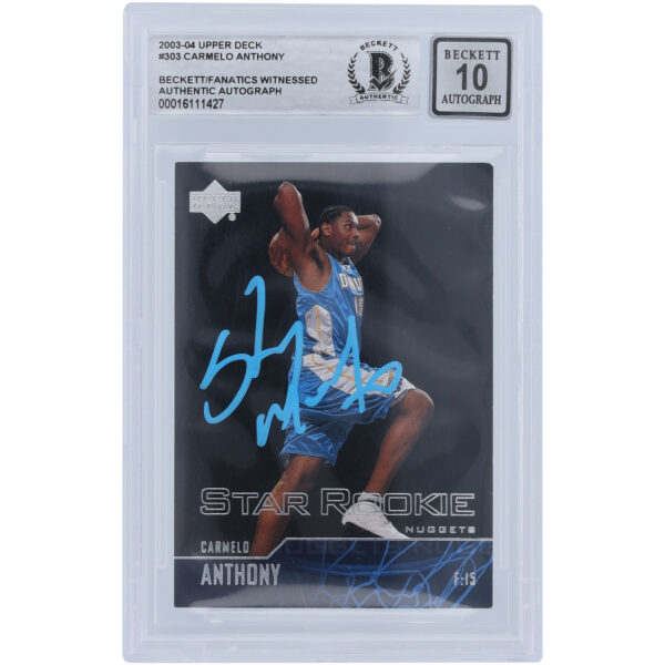 Carmelo Anthony Denver Nuggets Autographed 2003-04 Upper Deck Star Rookie Blue Paint #303 Beckett Fanatics Witnessed Authenticated 10 Rookie Card - Image 4