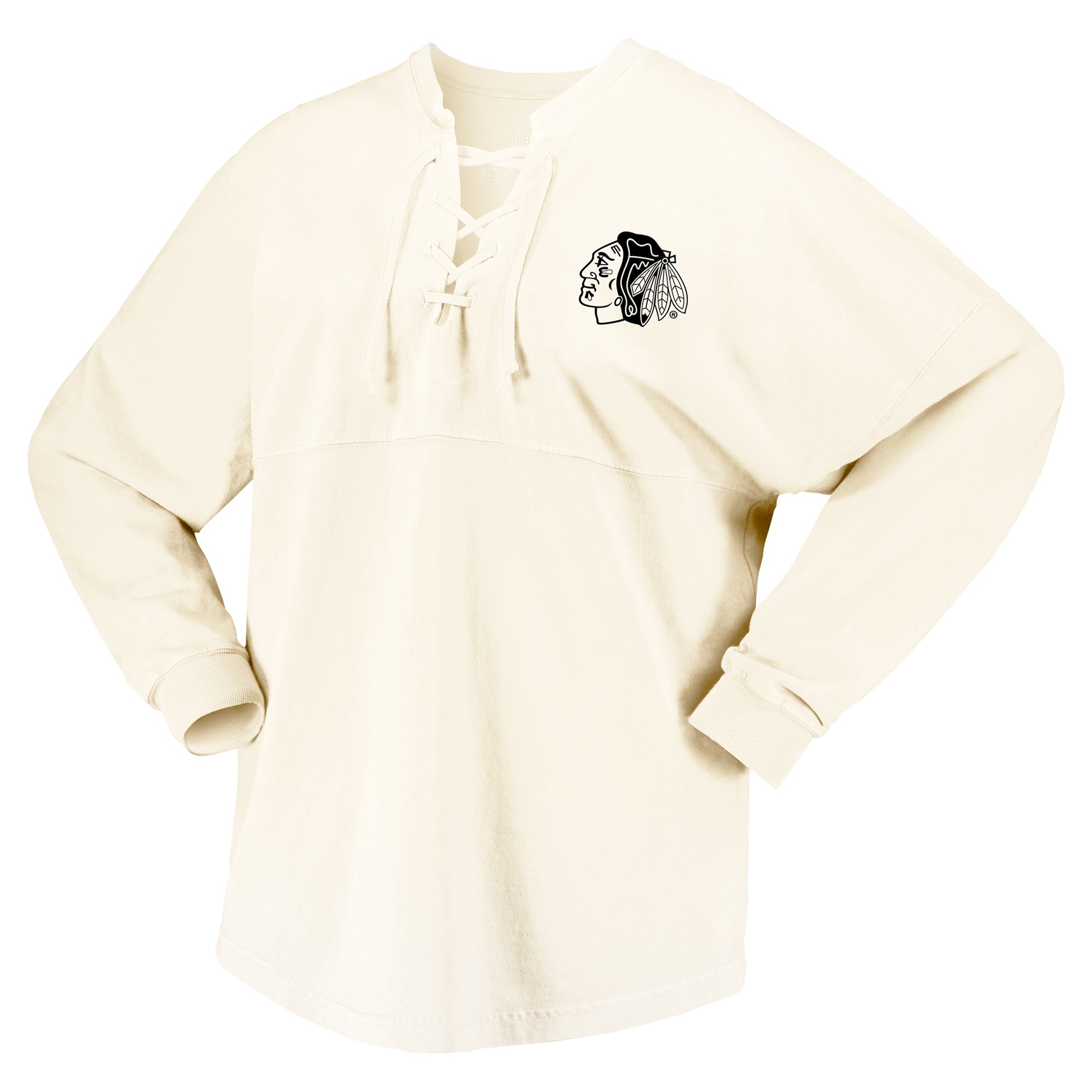 Women's Fanatics Cream Chicago Blackhawks Original Six Lace-Up Spirit Jersey Long Sleeve T-Shirt - Image 6