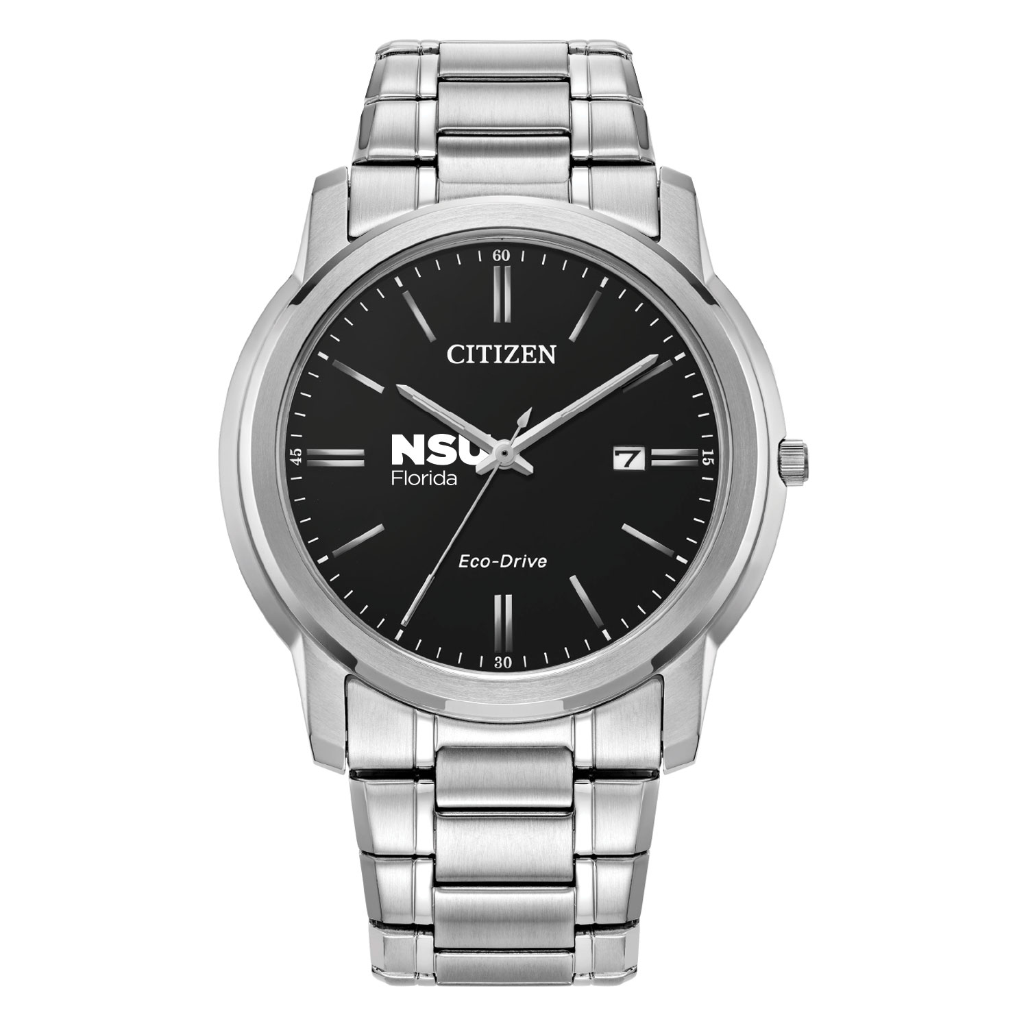 Men's Citizen Watch Silver Nova Southeastern Sharks Eco-Drive Black Dial Stainless Steel Watch