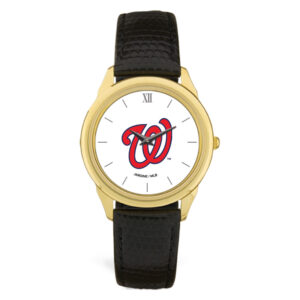 Men's  Black Washington Nationals Leather Wristwatch