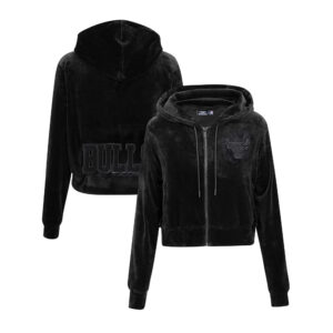 Women's Pro Standard  Black Chicago Bulls Triple Black Velour Full-Zip Hoodie