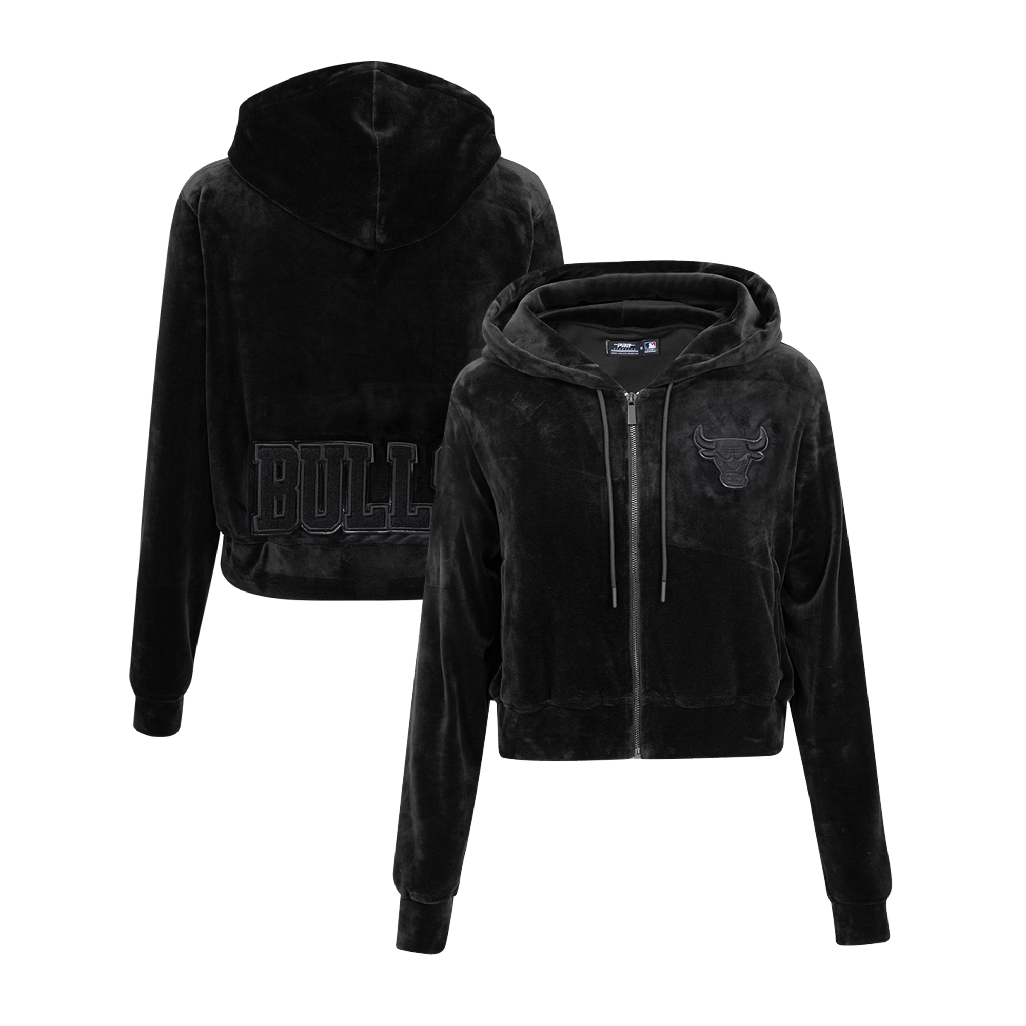 Women's Pro Standard Black Chicago Bulls Triple Black Velour Full-Zip Hoodie