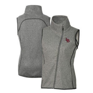 Women's Cutter & Buck  Heather Gray Louisville Bats Mainsail Sweater Knit Asymmetrical Full-Zip Vest