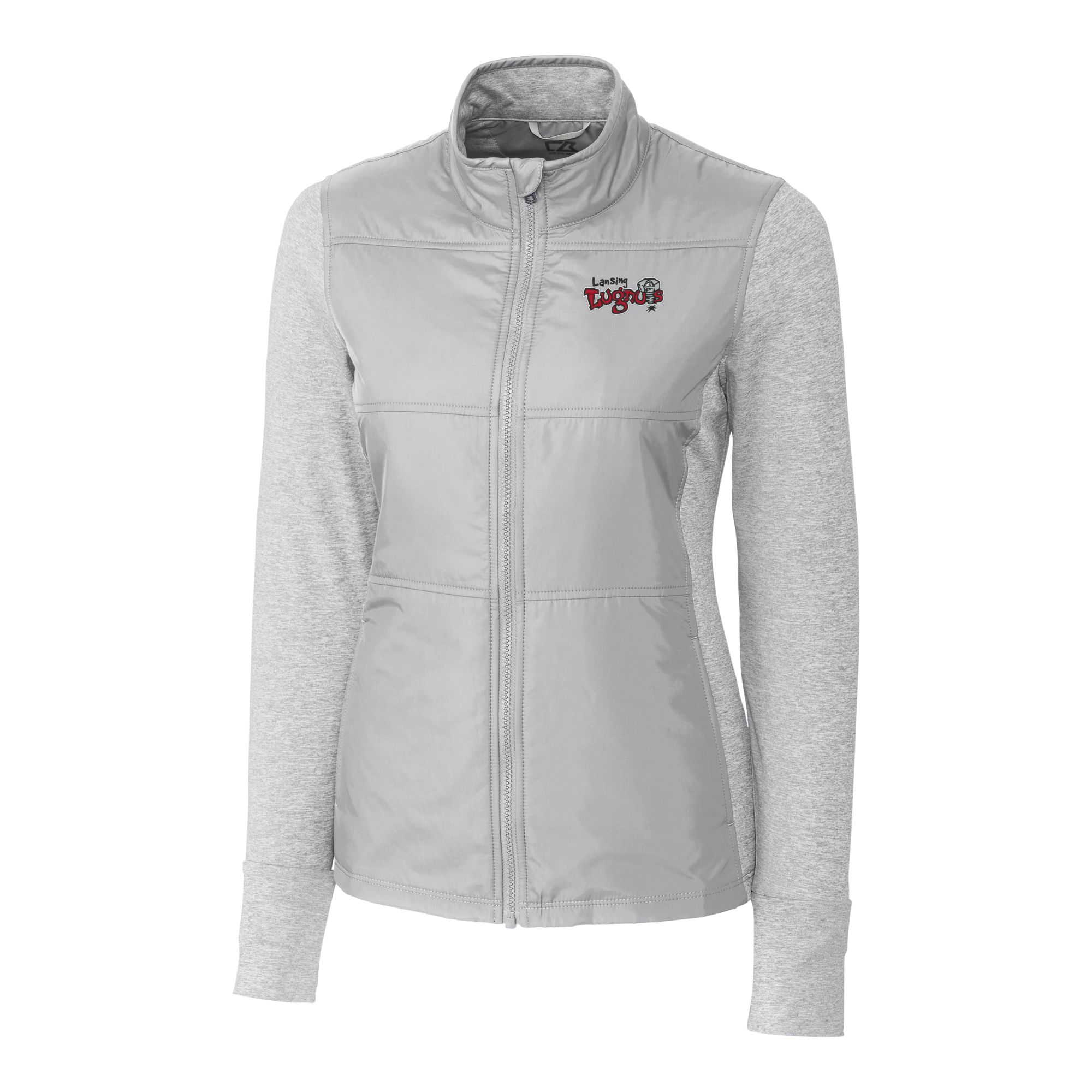 Women's Cutter & Buck Gray Lansing Lugnuts Stealth DryTec Hybrid Quilted Full-Zip Windbreaker Jacket - Image 9