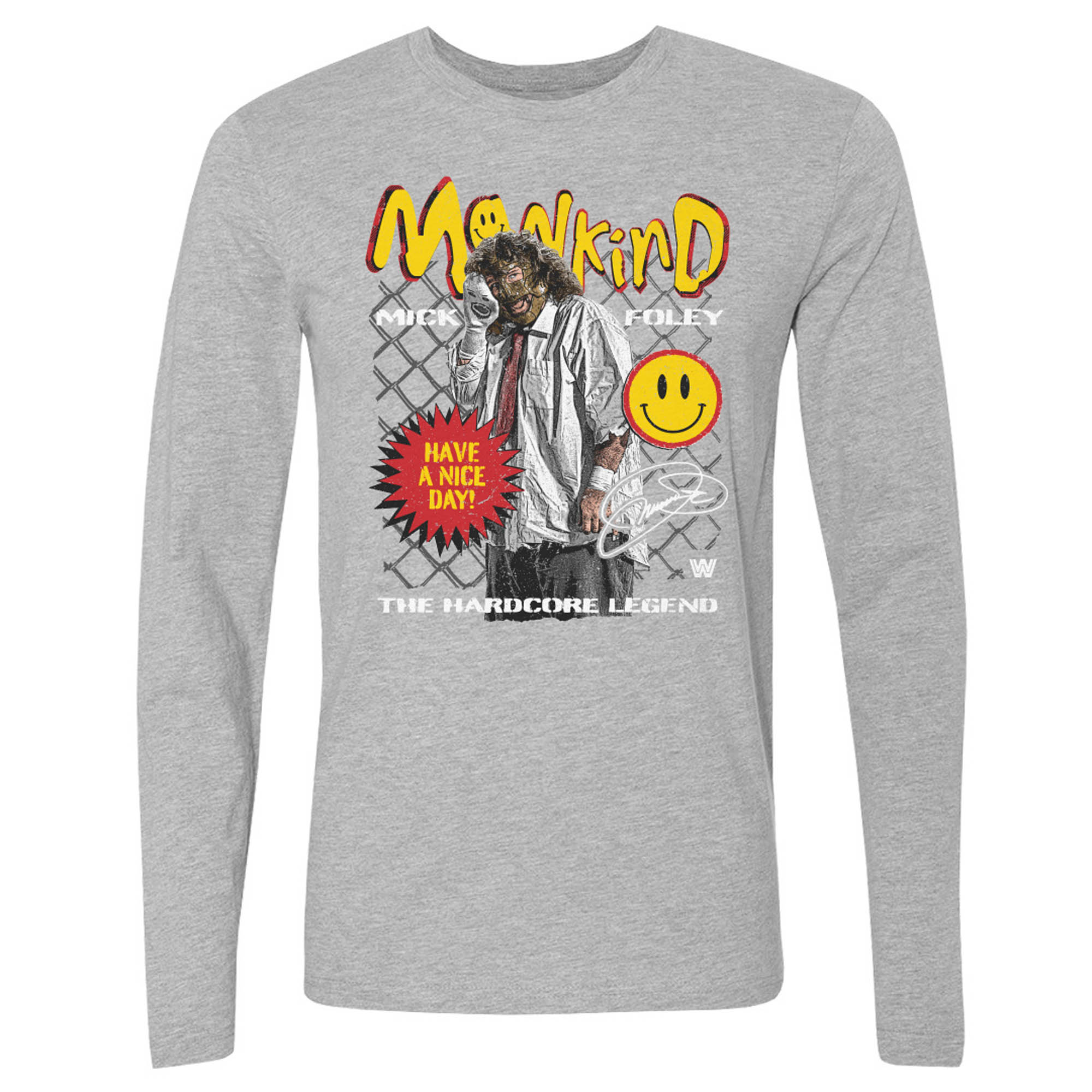 Men's 500 Level Heather Gray Mick Foley Mankind Have A Nice Day Long Sleeve T-Shirt