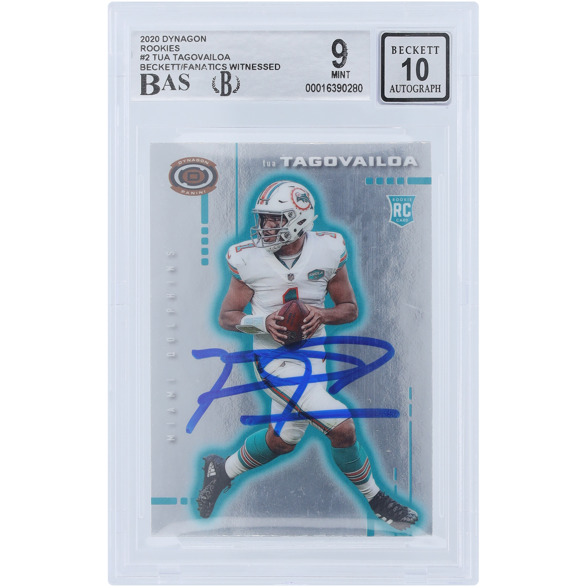 Tua Tagovailoa Miami Dolphins Autographed 2020 Panini Chronicles Dynagon #D-2 Beckett Fanatics Witnessed Authenticated 9/10 Rookie Card