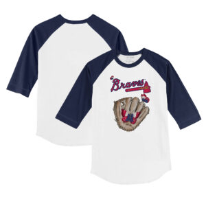 Infant Tiny Turnip White/Navy Atlanta Braves Butterfly Glove 3/4-Sleeve Raglan T-Shirt