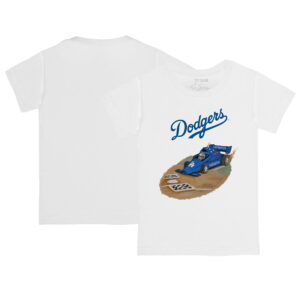 Infant Tiny Turnip White Los Angeles Dodgers Race Car T-Shirt